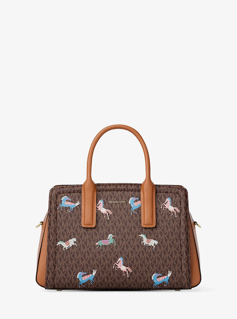 Laila Medium Signature Logo Satchel in BRN/ACORN | Michael Kors