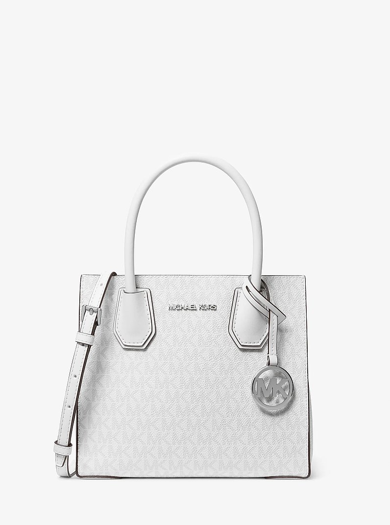 Mercer Medium Logo and Leather Accordion Crossbody Bag in OPTIC WHITE | Michael Kors
