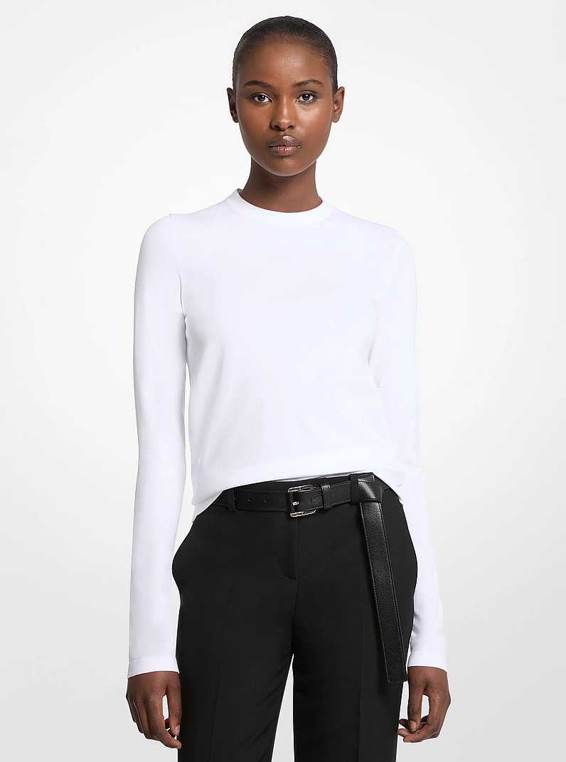 Camiseta de manga larga de viscosa el&aacute;stica in BLANCO INTENSO | Michael Kors