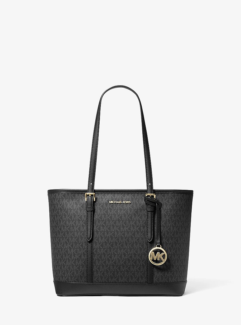 Jet Set Travel Small Logo Top-Zip Tote Bag in BLACK | Michael Kors