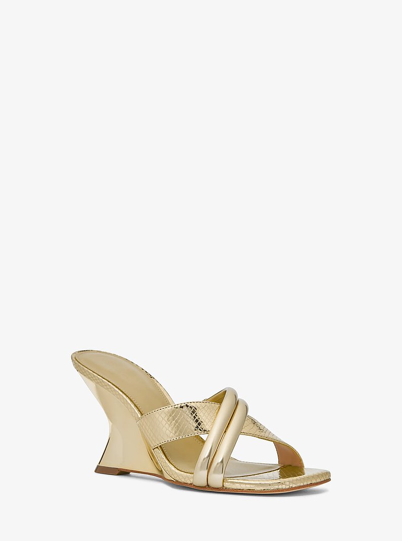 Nadina Metallic Snake Embossed Leather Mule in PALE GOLD | Michael Kors