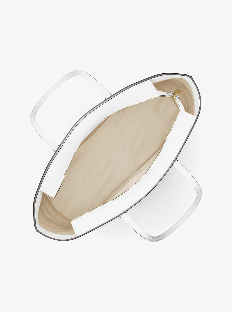 Quinn Large Pebbled Leather Tote Bag in OPTIC WHITE | Michael Kors