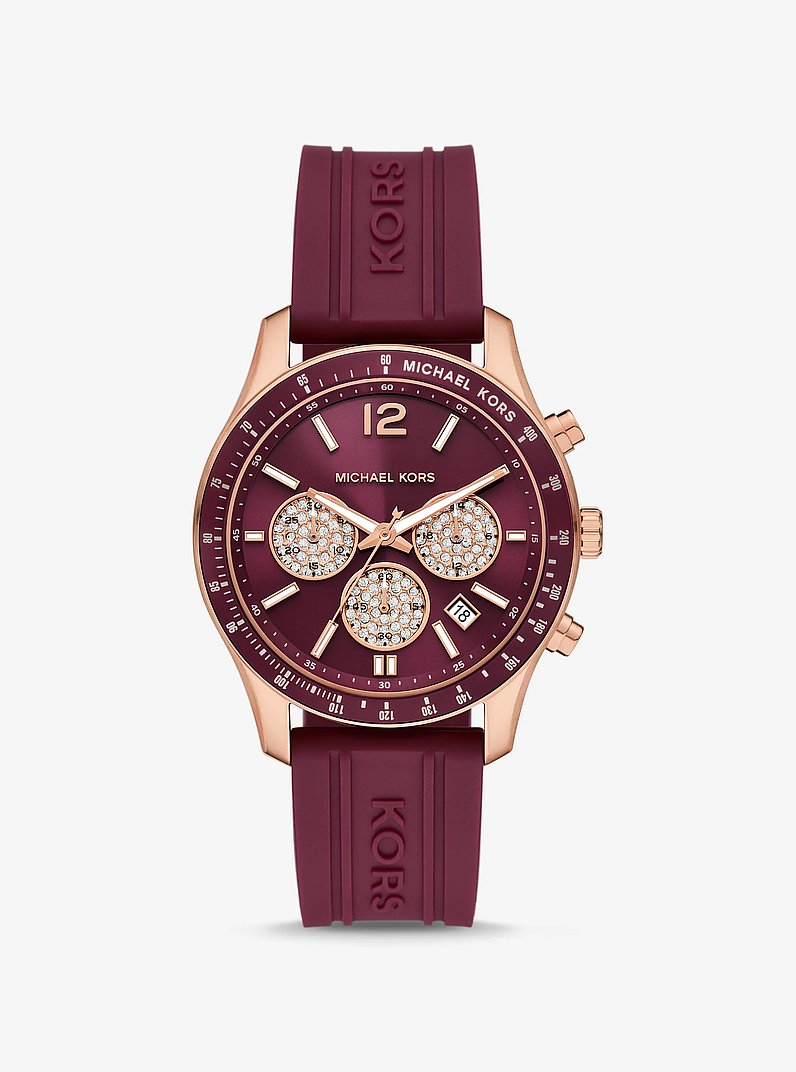 Oversized Berkley Rose Gold-Tone and Embossed Silicone Watch in OXBLOOD ...