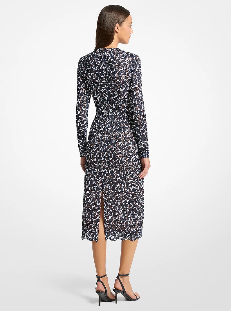 Shadow Floral Lace Sheath Dress in Midnight/optic white | Michael Kors
