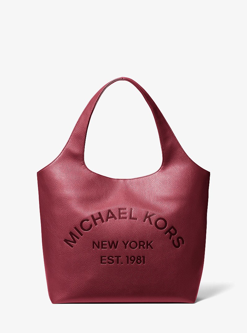 Cooper Small Logo Embossed Tote Bag in MAROON | Michael Kors
