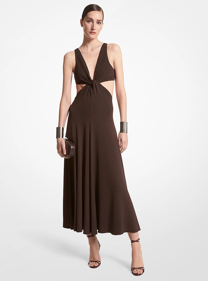 Stretch Matte Jersey Cutout Dress in CHOCOLATE | Michael Kors