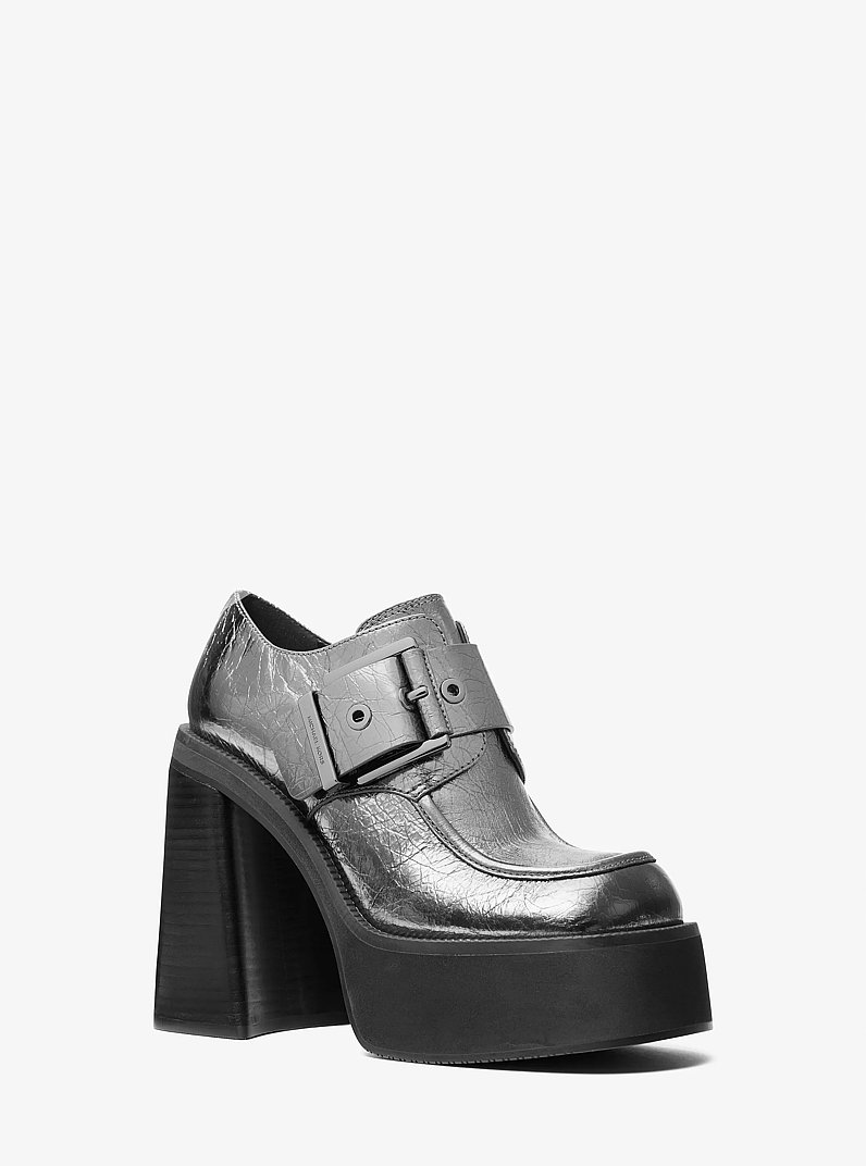 Colby Crackled Metallic Leather Platform Loafer in GUNMETAL | Michael Kors