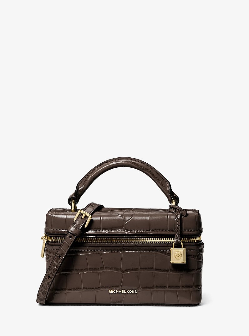 Jana Extra-Small Crocodile Embossed Leather Convertible Crossbody Bag in CHOCOLATE | Michael Kors