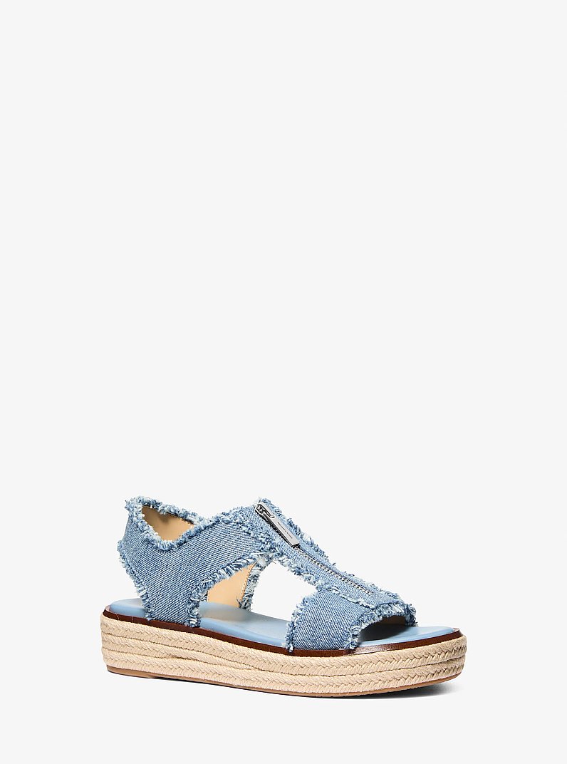 Sandale tip espadrile Berkley din denim cu franjuri in ALB/ROZ INTENS | Michael Kors