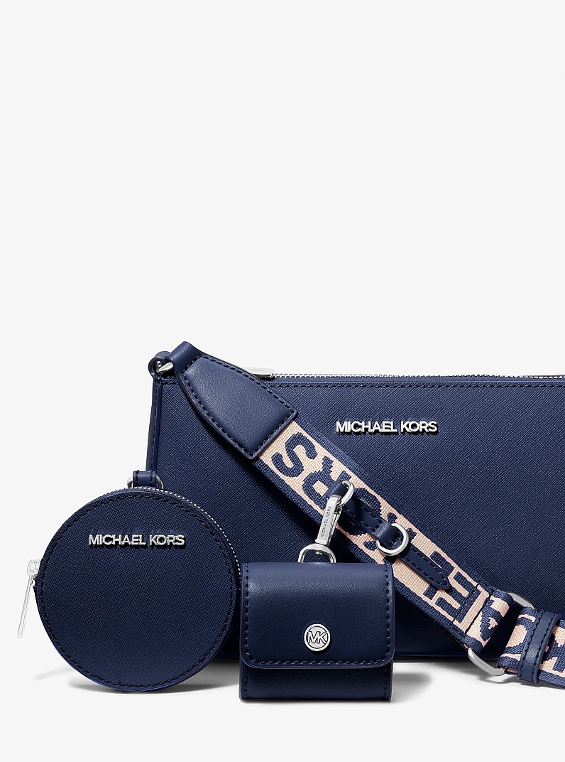 【ほぼ未使用品】MICHAEL KORS ネイビー ボディバッグ Jet Set Small Saffiano Leather Crossbody Bag with Case for Apple