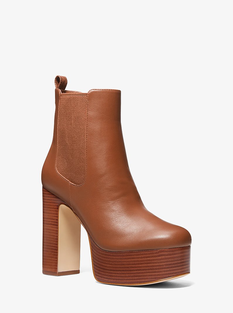 Natasha Leather Platform Boot in LUGGAGE | Michael Kors
