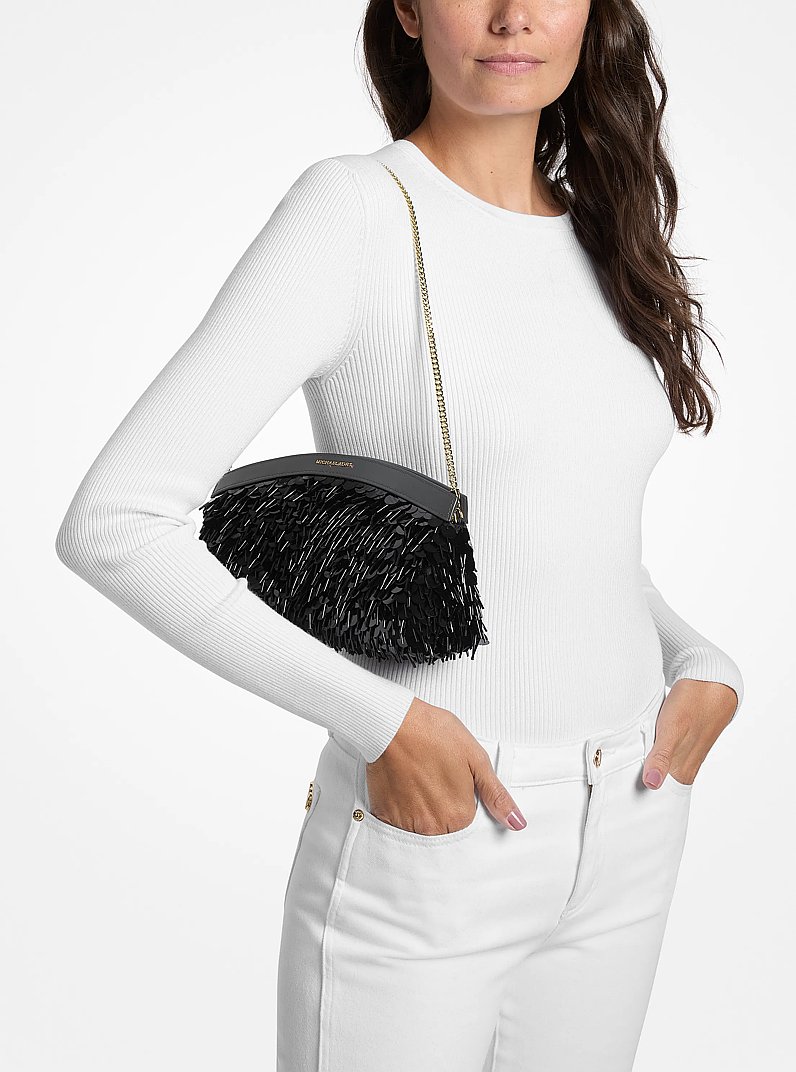 Petite pochette Athena convertible orn&eacute;e de sequins m&eacute;tallis&eacute;s in NOIR | Michael Kors