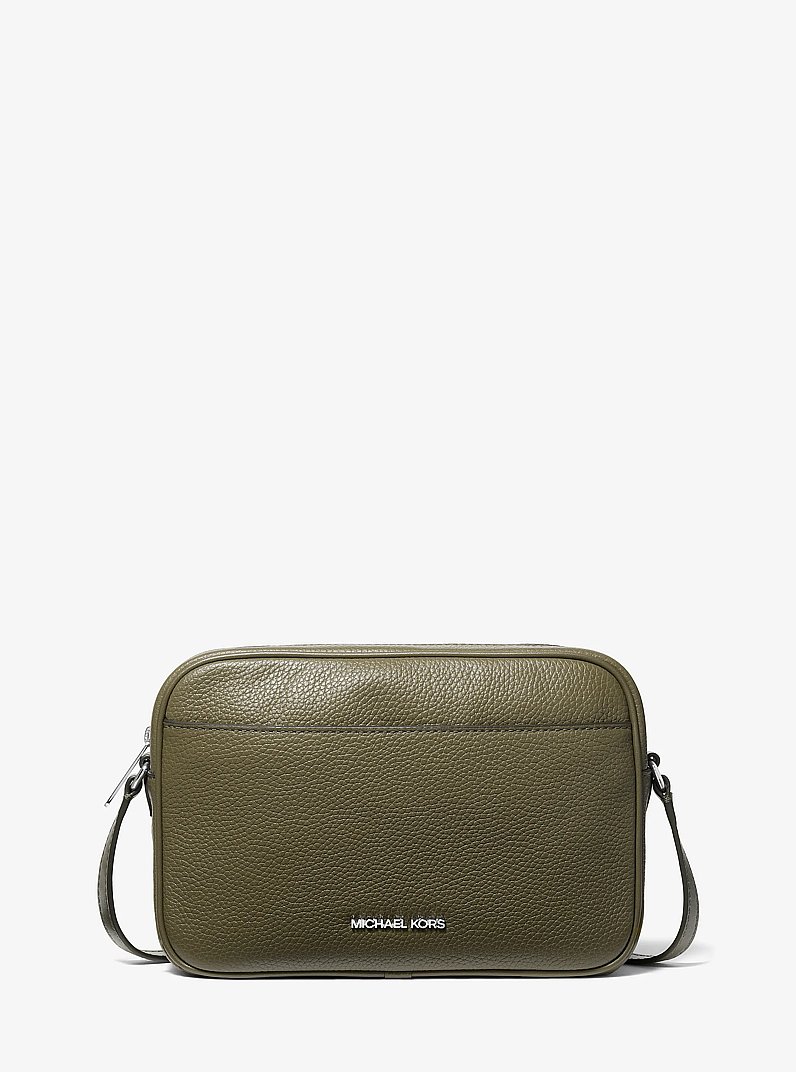 Jet Set Large Pebbled Leather Camera Crossbody Bag in OLIVE | Michael Kors