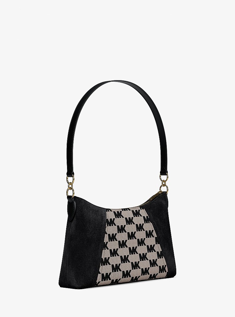 Borsa a tracolla Sienna convertibile media con logo jacquard e pelle scamosciata in NERO | Michael Kors