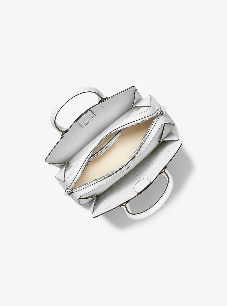 Laila Small Embellished Laser Cut Leather Satchel in OPTIC WHITE | Michael Kors