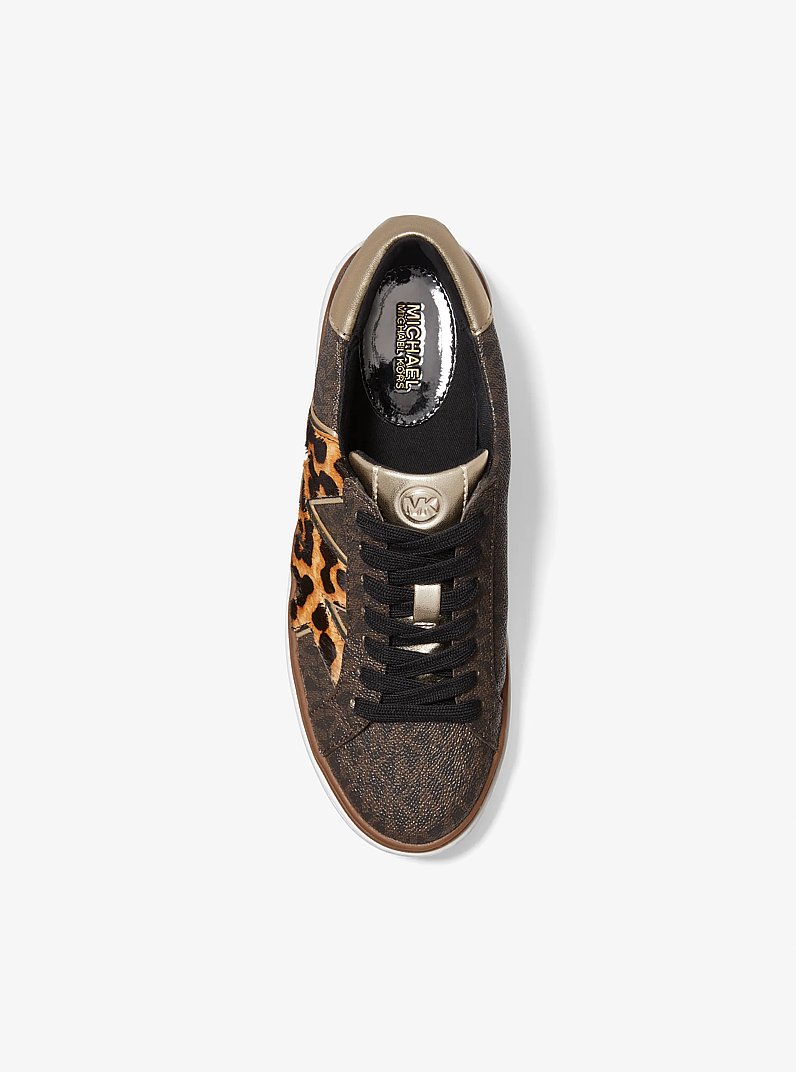 Chapman Logo and Leopard Print Calf Hair Sneaker in BROWN | Michael Kors