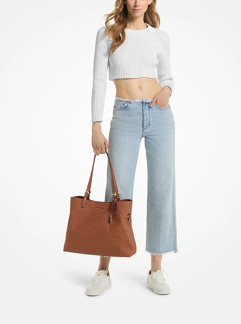 Lenox Large Signature Logo Tote Bag in LUGGAGE | Michael Kors
