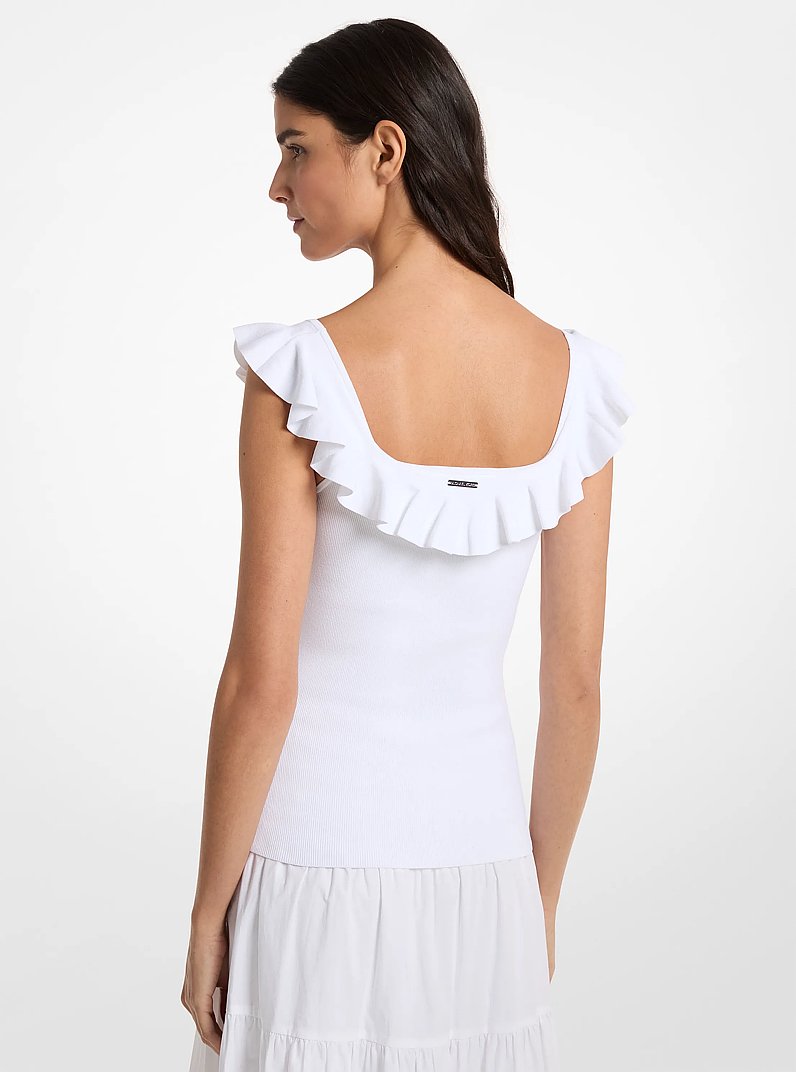 Ruffled Stretch Viscose Tank Top in WHITE | Michael Kors