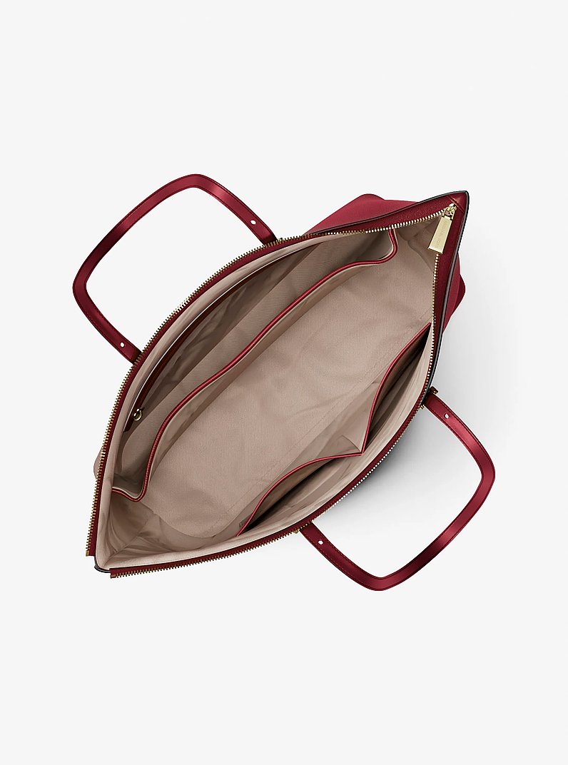 Quinn Large Pebbled Leather Tote Bag in DEEP RED | Michael Kors