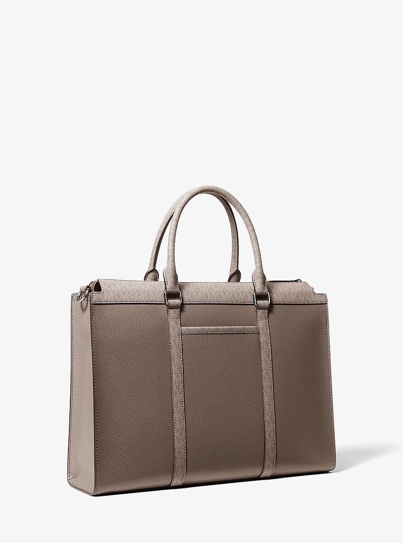 Cooper Pebbled Leather and Signature Logo Briefcase in MUSHROOM | Michael Kors