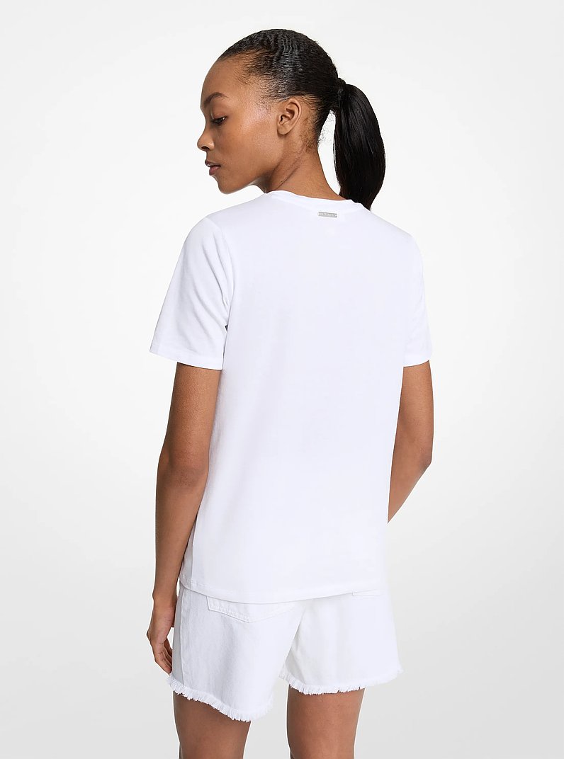 Embellished Logo Cotton T-Shirt in WHITE | Michael Kors