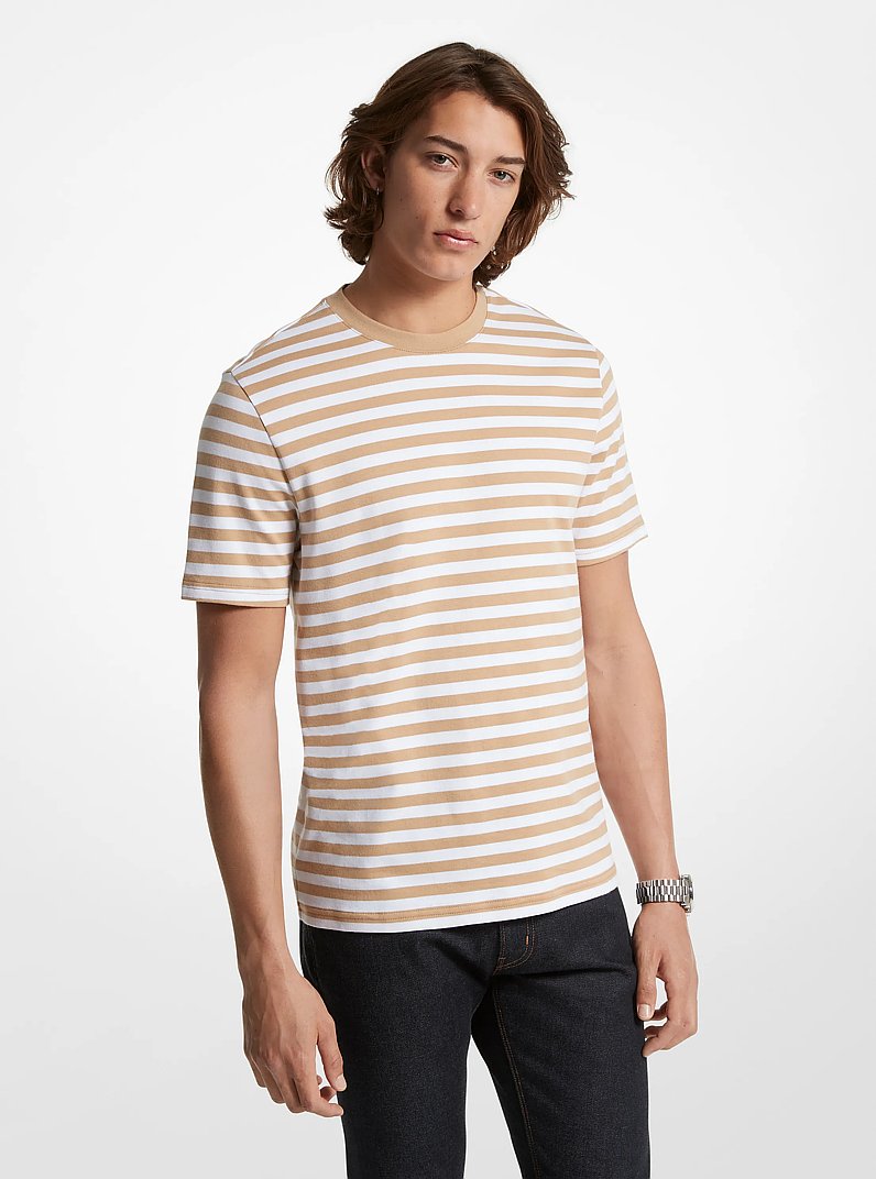 Camiseta de algod&oacute;n Pima a rayas in CAQUI | Michael Kors