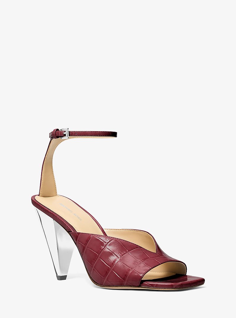 Electra Crocodile Embossed Leather Sandal in OXBLOOD | Michael Kors