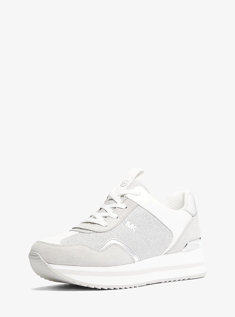 Sneaker Raina in mesh metallizzato glitterato con plateau in ARGENTO | Michael Kors