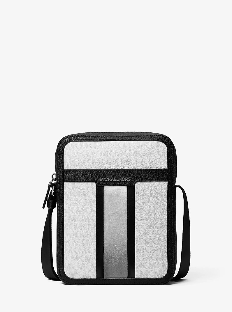 Cooper Signature Logo Stripe Flight Bag in SILVER | Michael Kors