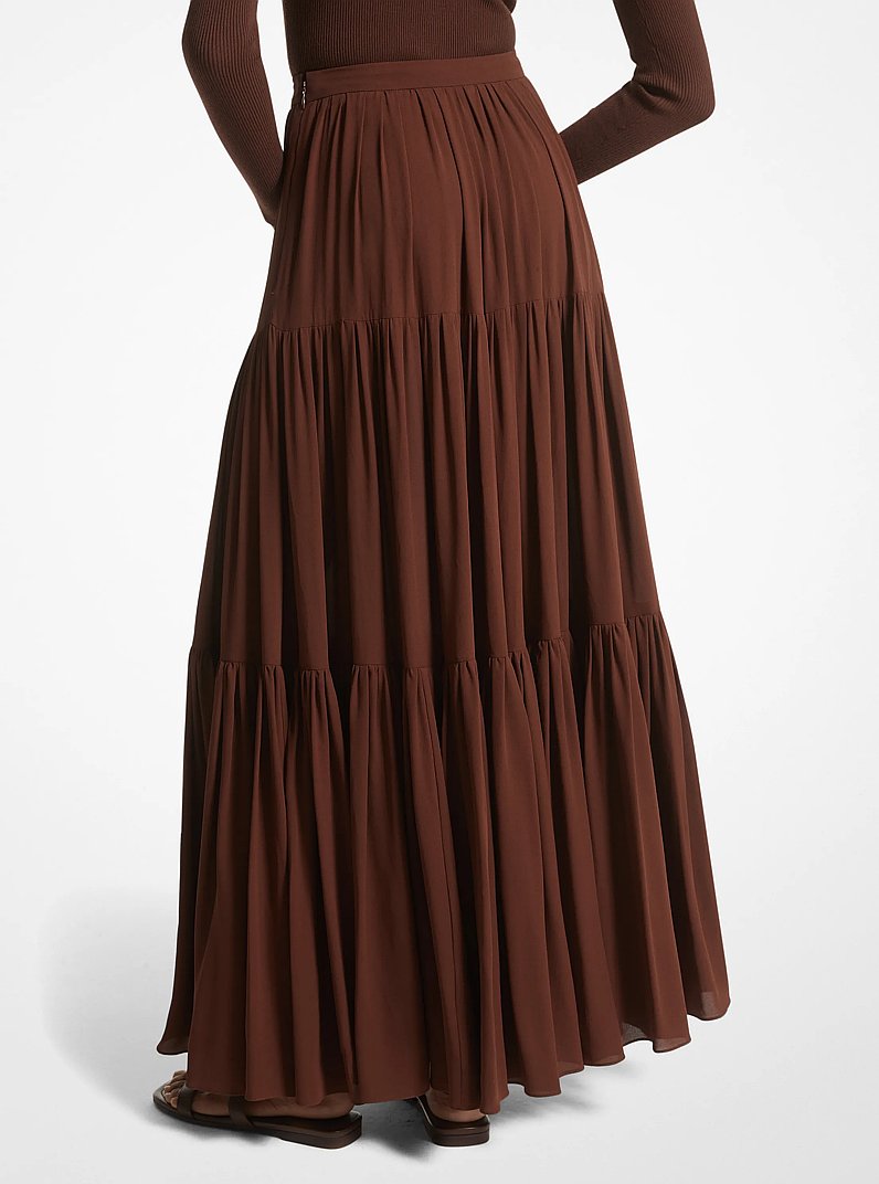 Silk Georgette Button-Front Skirt in NUTMEG | Michael Kors