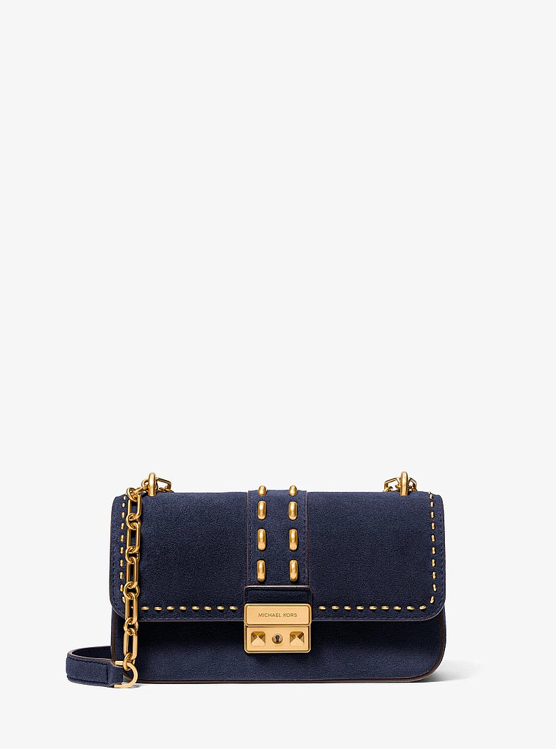 Tribeca Small Studded Suede Shoulder Bag in DRESS BLUES | Michael Kors