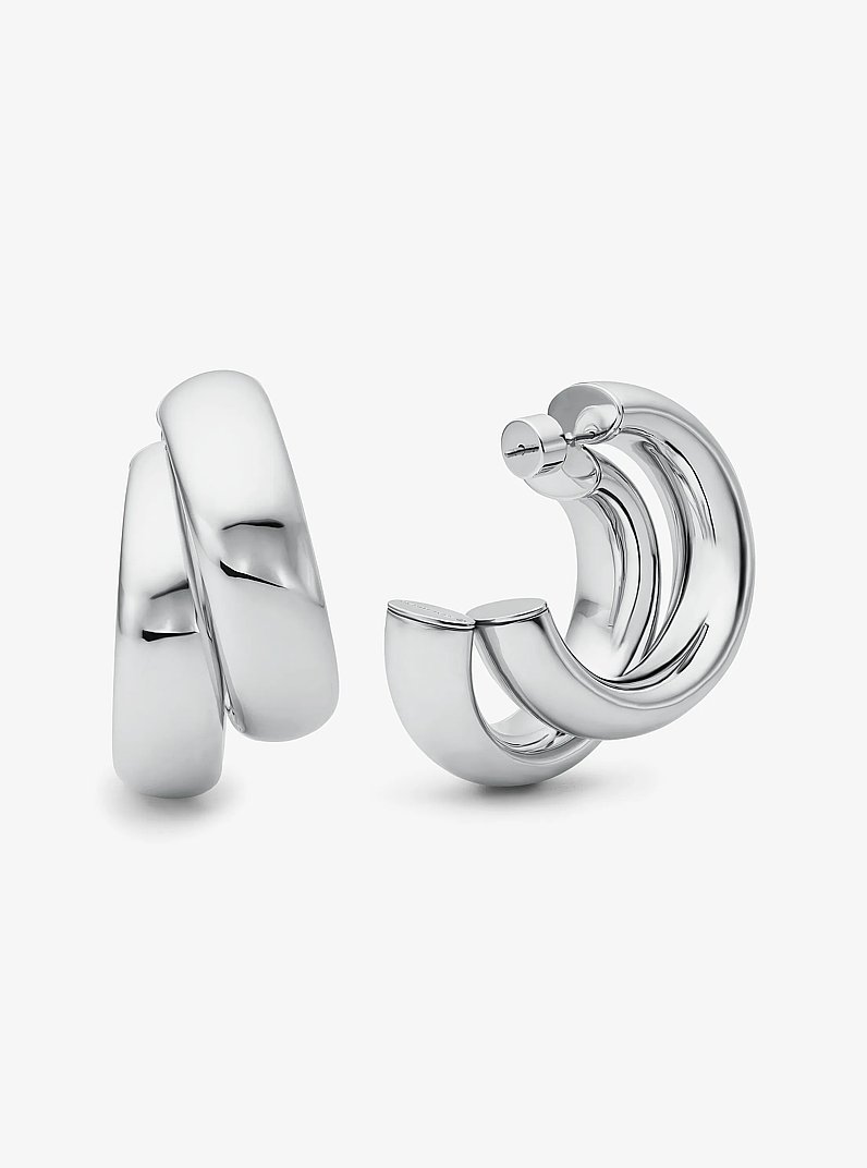 Large Precious Metal-Plated Brass Double Hoop Earrings in SILVER | Michael Kors