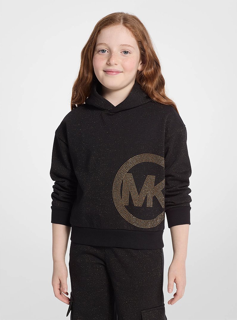 Studded Logo Metallic Knit Hoodie in BLACK | Michael Kors