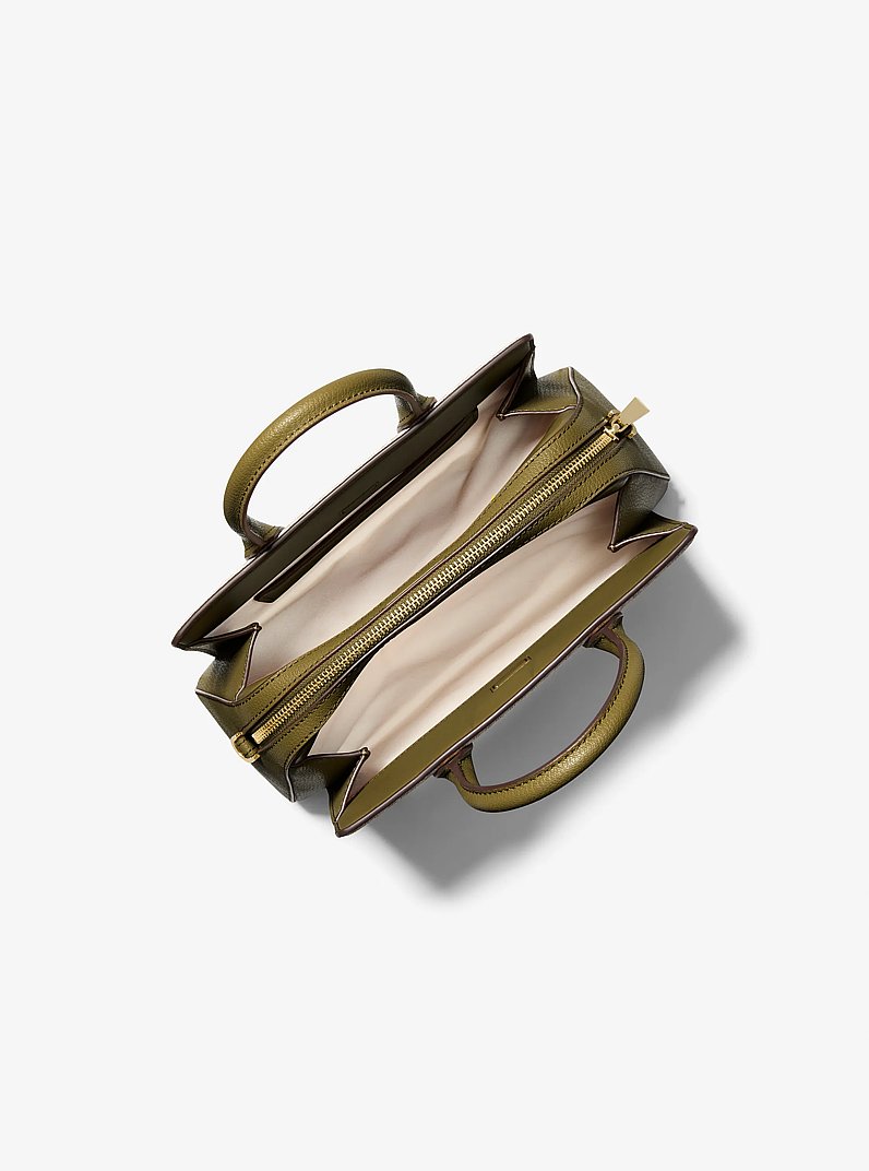 Laila Small Pebbled Leather Satchel in SAFARI GREEN | Michael Kors