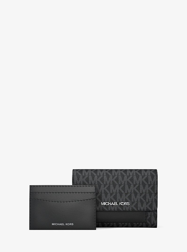 Portefeuille Jet Set 2 en 1 de taille moyenne &agrave; logo Signature in NOIR | Michael Kors