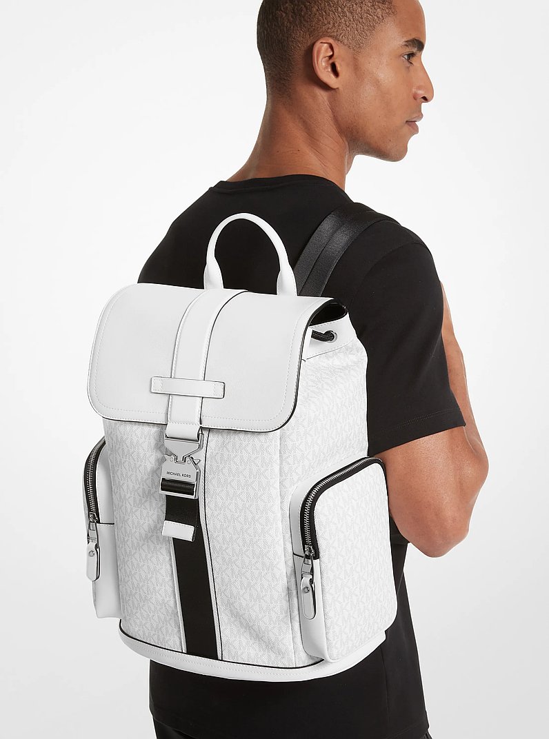 Hudson Signature Logo and Leather Cargo Backpack in BRIGHT WHT | Michael Kors