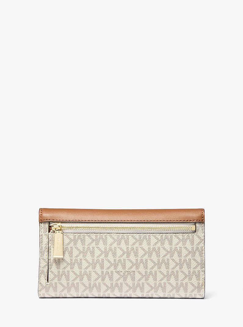 Large Logo and Leather Tri-Fold Wallet in BRN/ACORN | Michael Kors