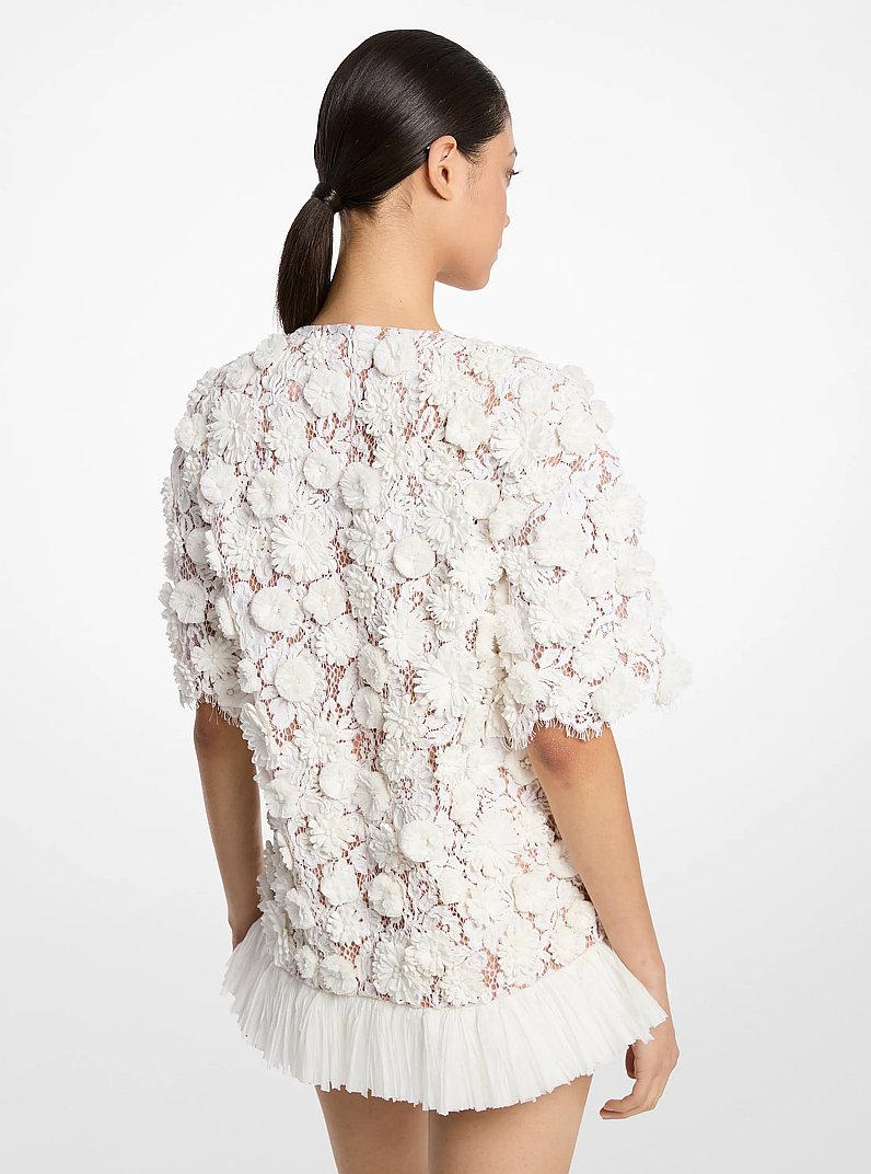 Hand-Embroidered Floral Lace and Fringe Tunic in OPTIC WHITE | Michael Kors