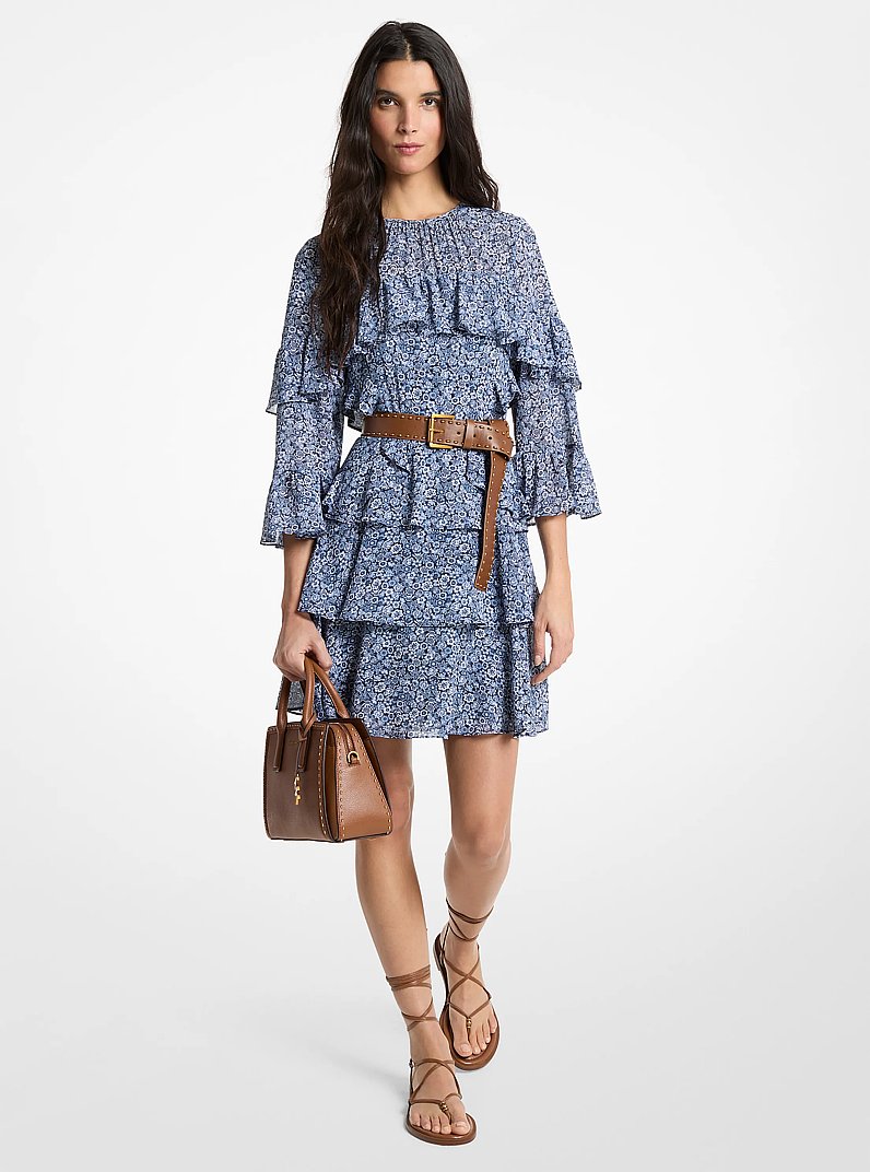 Mini-robe en georgette &agrave; volants et &agrave; imprim&eacute; floral in MIDNIGHTBLUE | Michael Kors