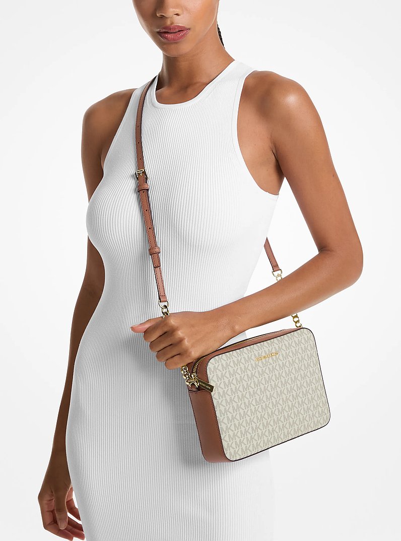 Jet Set Large Printed Logo Crossbody Bag in VANILLA | Michael Kors
