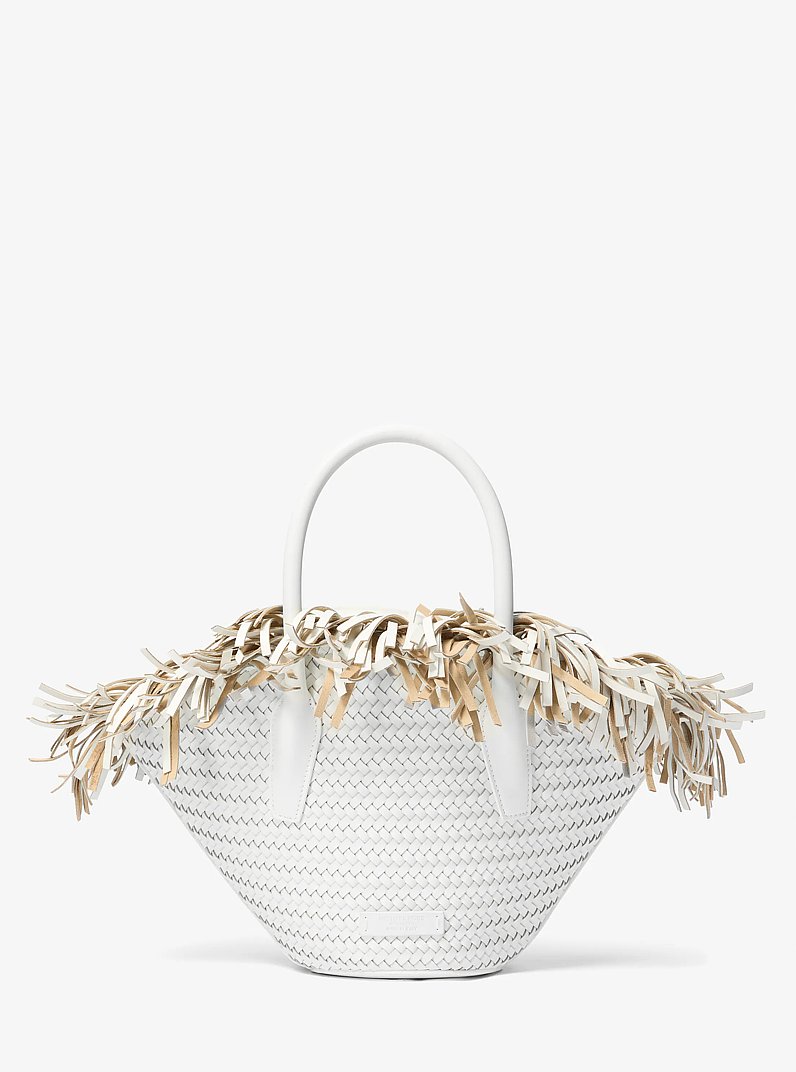 Sardinia Mini Woven Leather Basket Tote Bag in OPTIC WHITE | Michael Kors