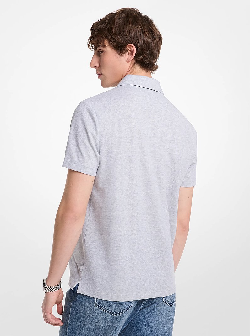 Cotton Blend Piqu&eacute; Zip-Up Polo Shirt in HEATHER GREY | Michael Kors