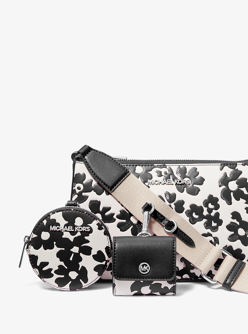 Jet Set Small Sequined Floral Print Crossbody Bag with Case for Apple Airpods Pro&reg; in BLACK | Michael Kors