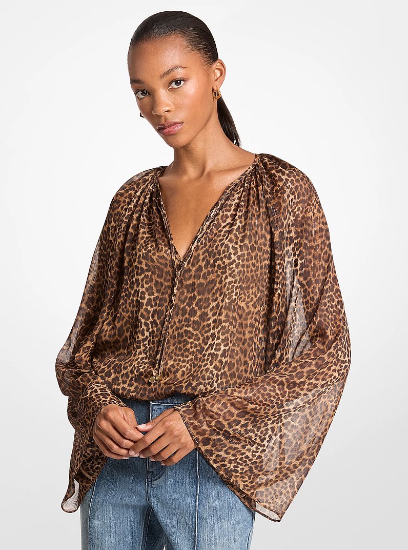 Leopard Print Woven Top in CAMEL OSCURO | Michael Kors