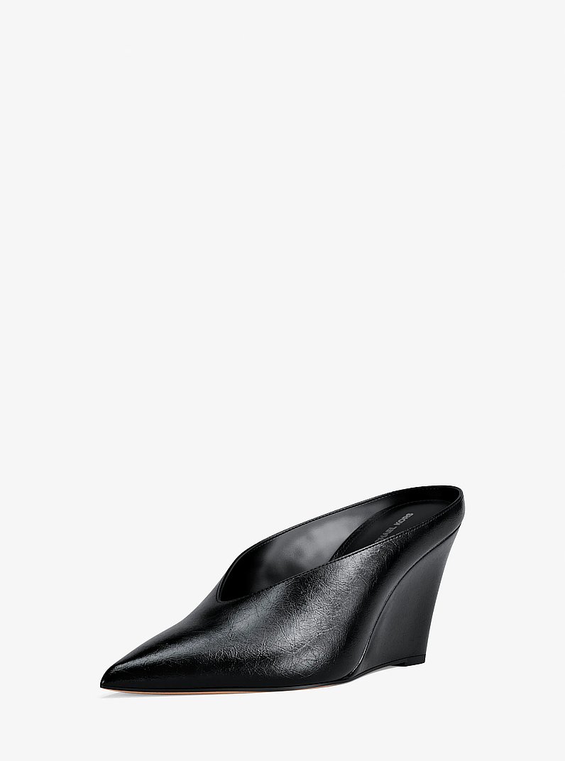 Xandra Leather Wedge Mule in BLACK | Michael Kors