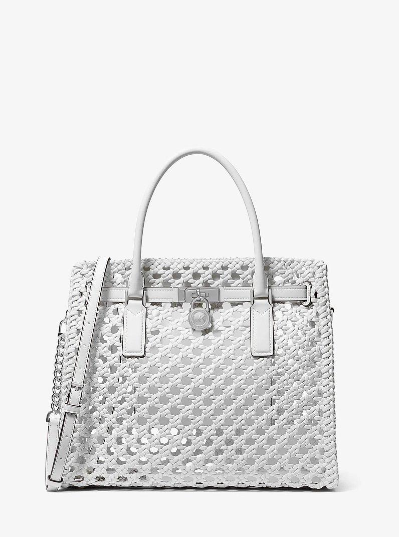Hamilton Moderne Large Hand-Woven Satchel in OPTIC WHITE | Michael Kors