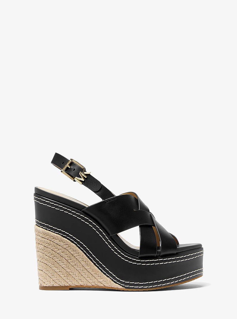 Nora Leather Wedge Sandal in BLACK | Michael Kors