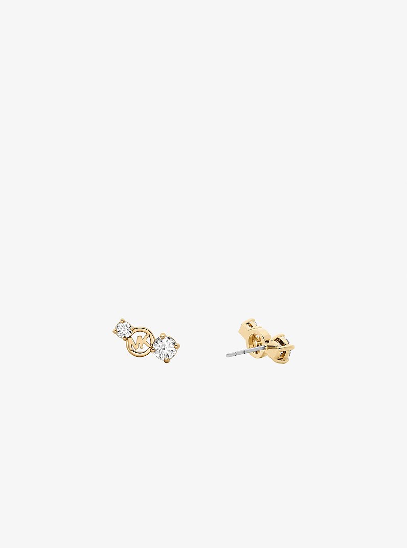 Logo and Cubic Zirconia Stud Earrings in GOLD | Michael Kors