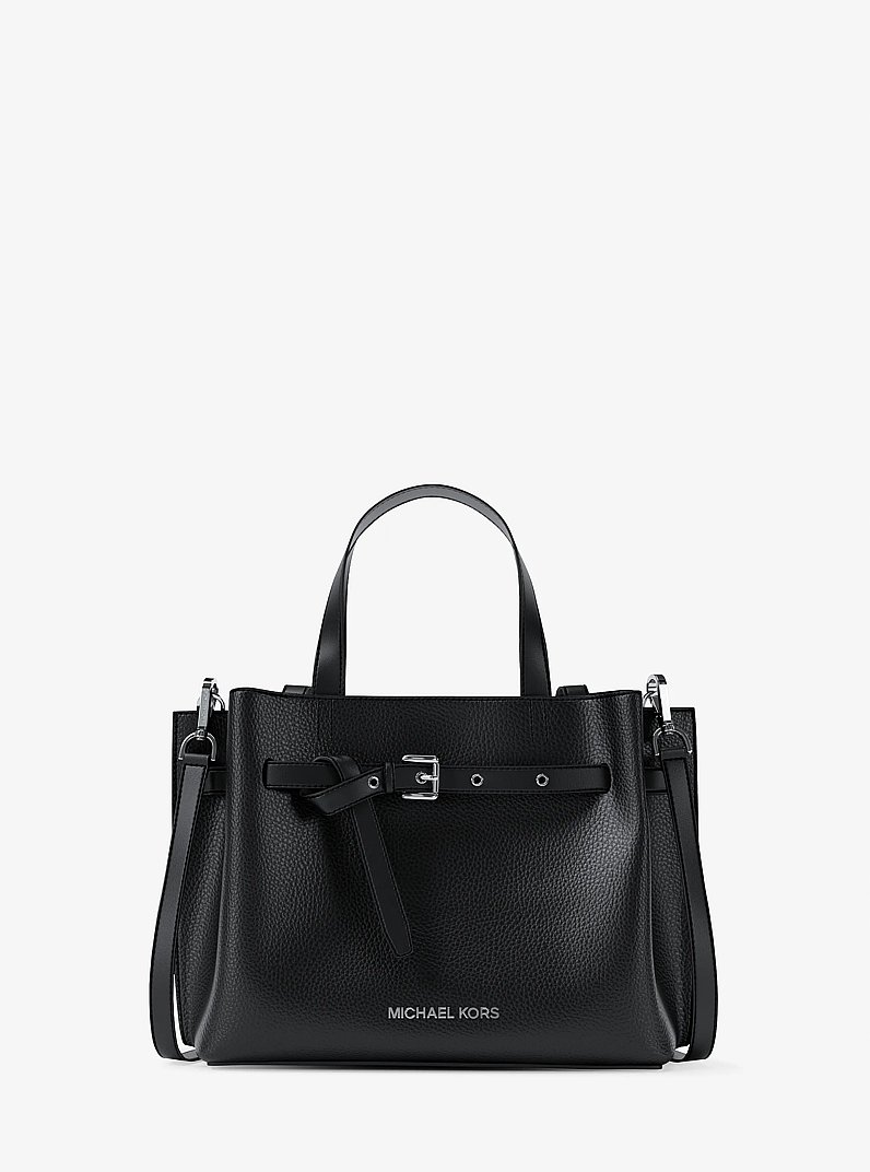 Emilia Small Pebbled Leather Satchel in BLACK | Michael Kors