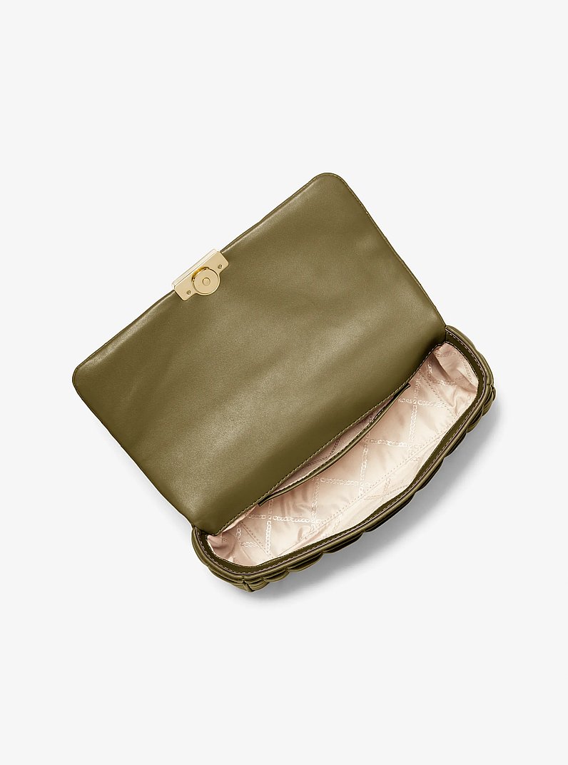 Tribeca Large Quilted Leather Shoulder Bag in SAFARI GREEN | Michael Kors